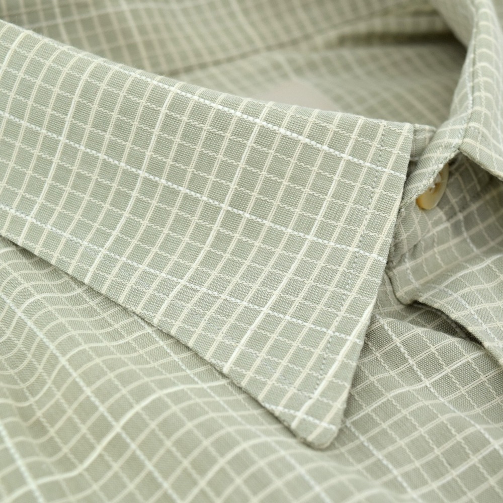 Ermenegildo Zegna Shirt Mens XL Designer Italian Sage Green Textured Micro Check - Picture 4 of 13
